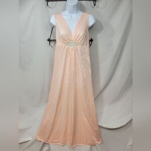 Kaydette VINTAGE Long Pink Nightgown Lingerie Sz 38-40 Large Lace Inset